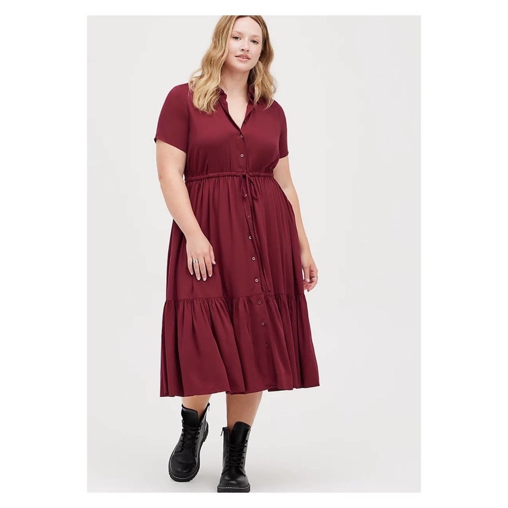 Torrid Burgundy Short Sleeve Midi Dress Sz.4 NWT